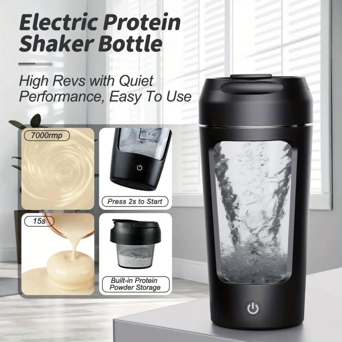 NNEOBA 500ML Electric Shaker Bottle USB C Rechargeable Automatic Mixer Black