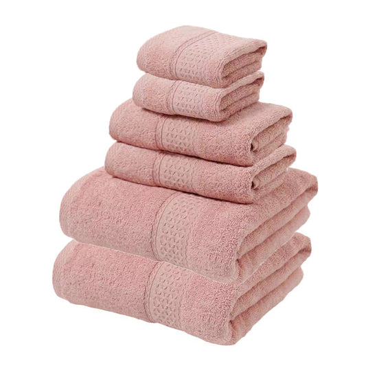 NNEDSZ Pink Luxury 6-Piece 100% Cotton Towel Set - 2 Bath Towels, 2 Hand Towels, 2 Face Towels-0