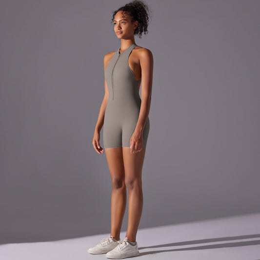 NNEDSZ Size L Grey High-Impact Seamless Bodysuit - Nude Feel Yoga & Fitness Romper-1
