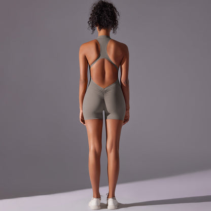 NNEDSZ Size L Grey High-Impact Seamless Bodysuit - Nude Feel Yoga & Fitness Romper-3