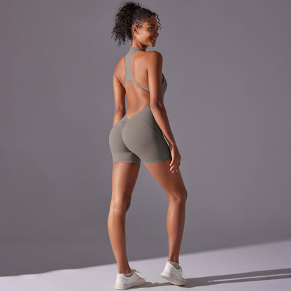 NNEDSZ Size L Grey High-Impact Seamless Bodysuit - Nude Feel Yoga & Fitness Romper-4