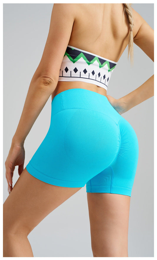 NNEDSZ Colorful Blue Yoga Shorts - Seamless, High Waist, Tummy Control Size L-1