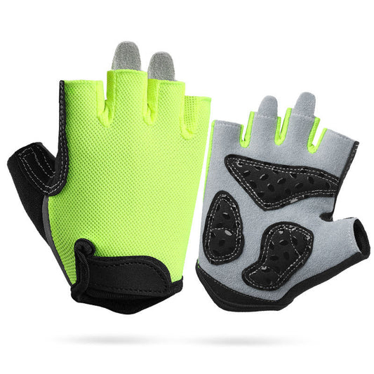 NNEDSZ L Green Children's Summer Cycling Gloves - Breathable Half-Finger Non-Slip Fitness Training Gloves for Weightlifting
