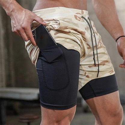Camo Running Shorts Men 2 In 1 Double-deck Quick Dry GYM Sport Shorts Fitness Jogging Workout Shorts Men Sports Short Pants