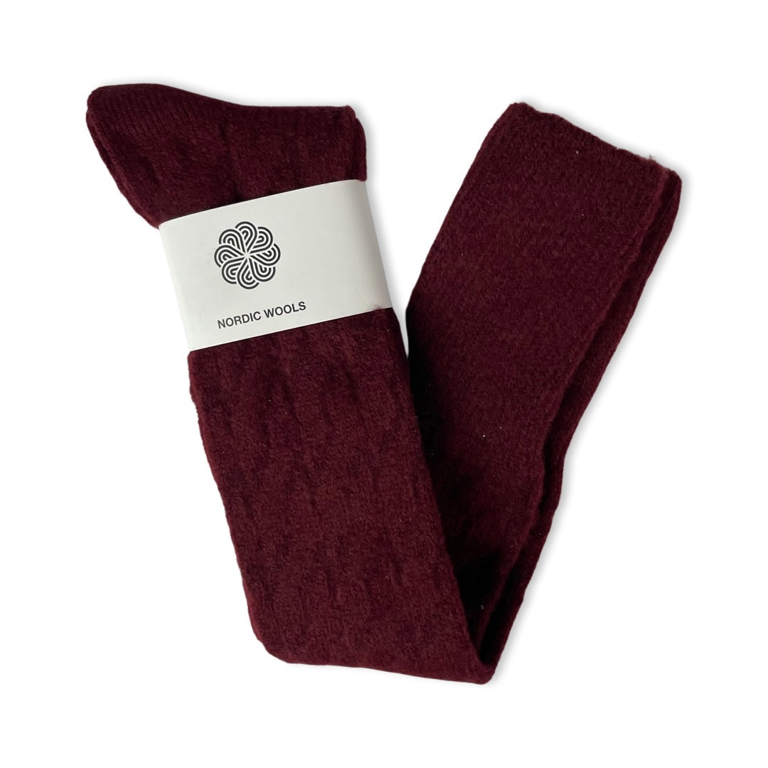 Cozy Set - Over The Knee Socks & Arm Sleeves Gloves - Crimson - Womens